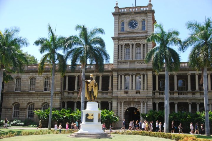 Visit King Kamehameha Statue with LeaLea Trolley hop-on hop-off trolley in Honolulu